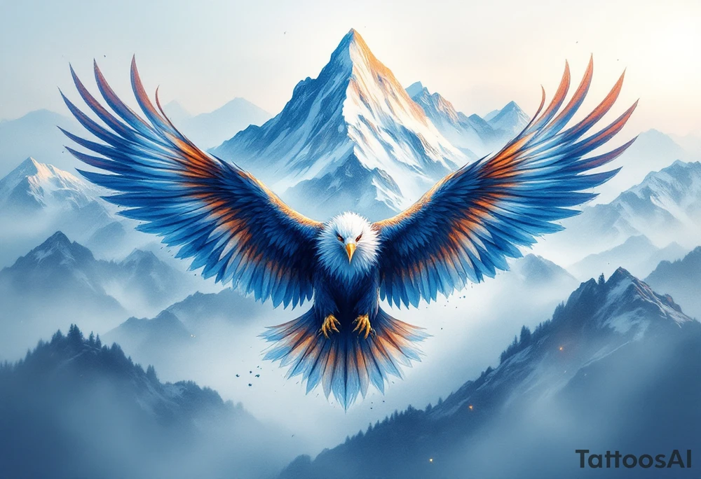 majestic eagle spreading wings against mountain peaks tattoo idea