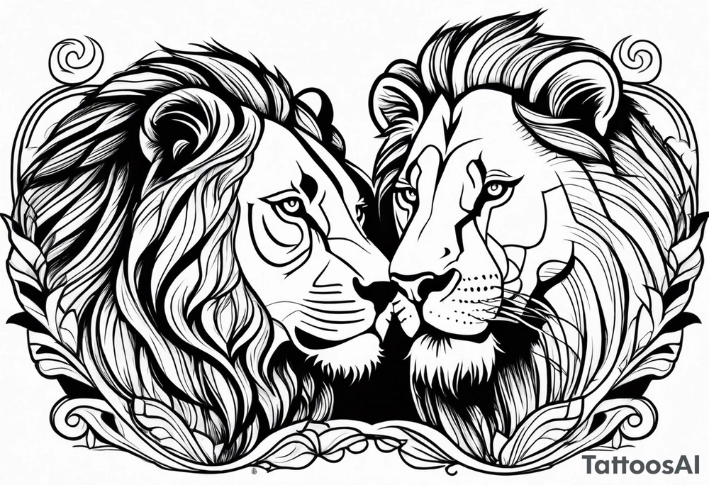 Realistic lion and lioness 
bonding tattoo idea