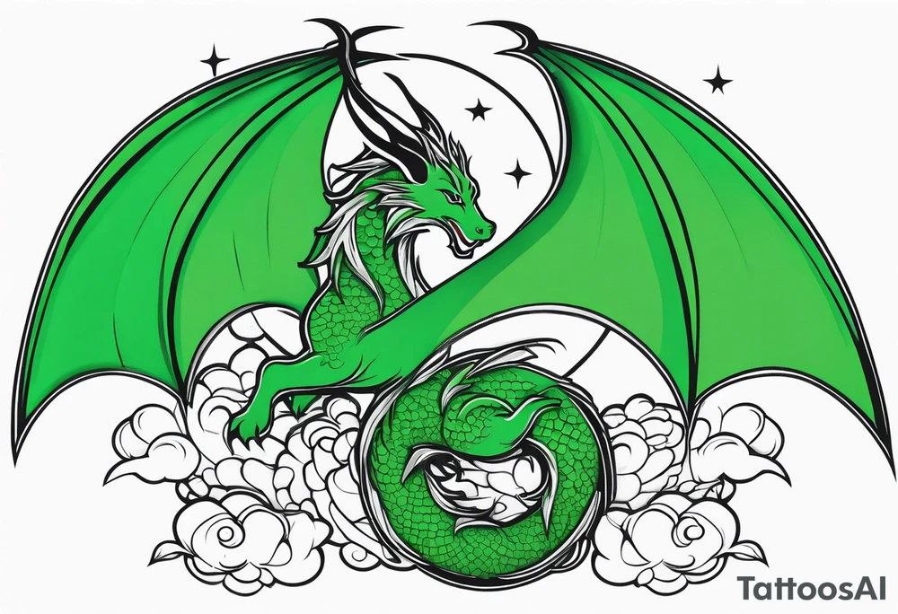 Moon fairy green dragon tattoo idea