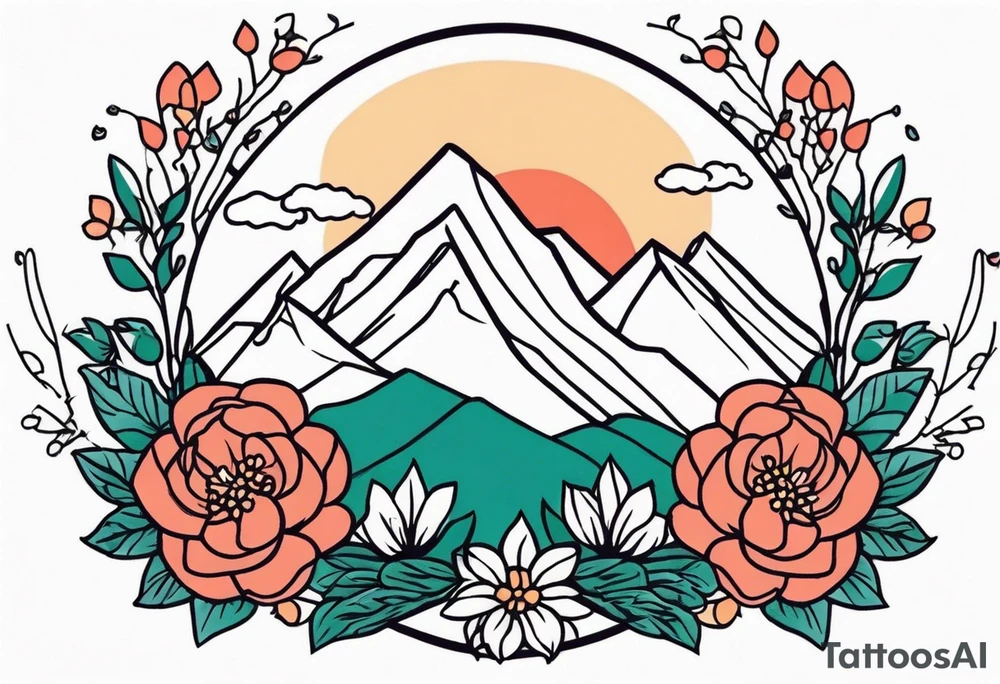 mountains
old school vintage simple traditional design with vintage flowers surrounding
bold color simple tattoo idea