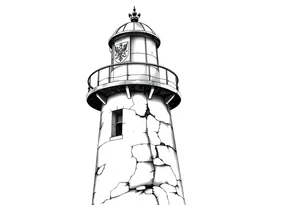 a whole lighthouse with a coat of arms incorporated into the roof tattoo idea