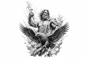 Zeus, king of the gods, lightning bolt, eagle, Greek mythology style. tattoo idea