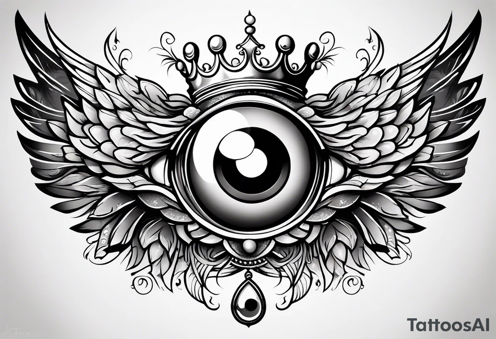 big eye with wings and crown tattoo idea