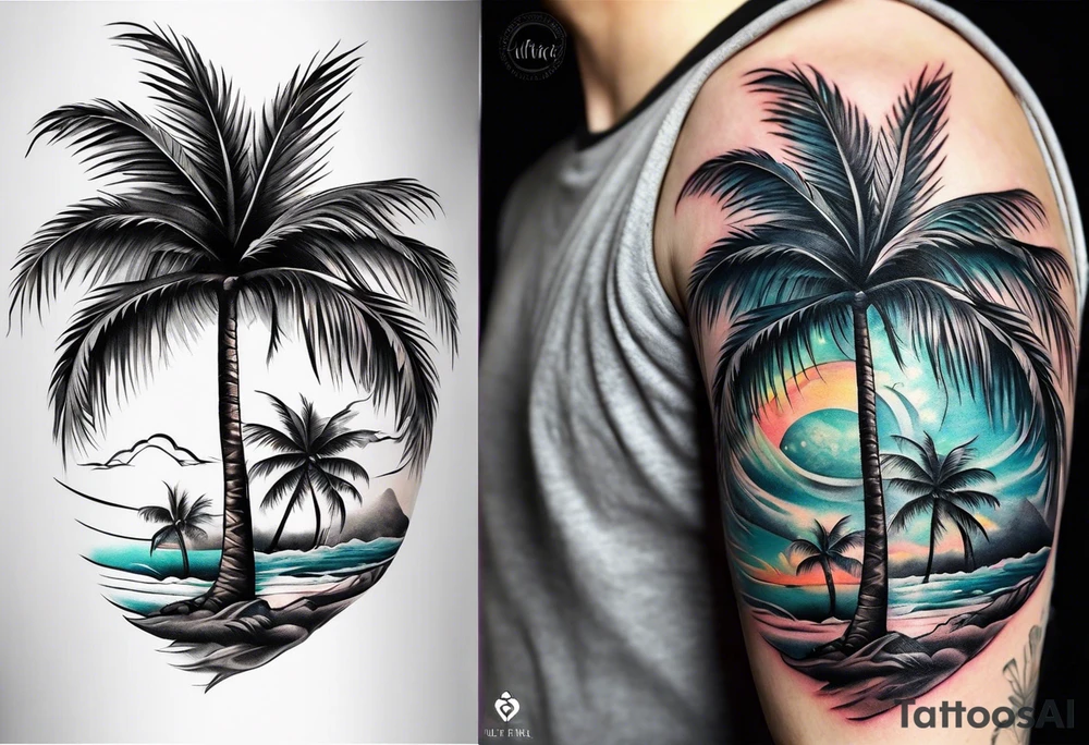 palm tree sleeve tattoo idea