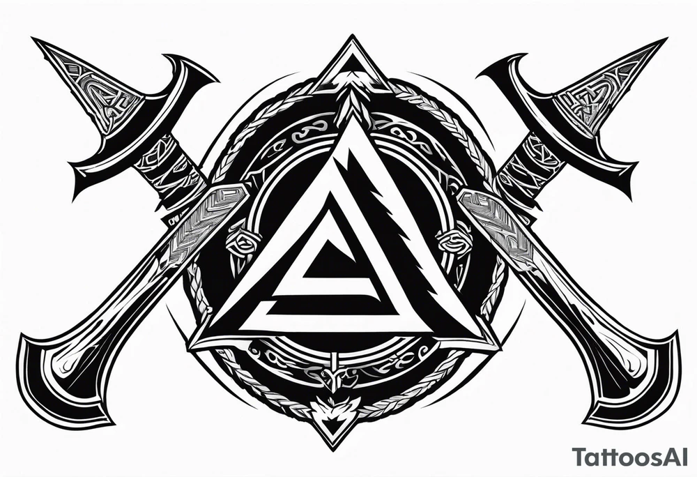 Valhalla fire sword shield axe Valknut ruins lightnings tattoo idea Valhalla fire sword shield axe Valknut ruins lightnings tattoo idea