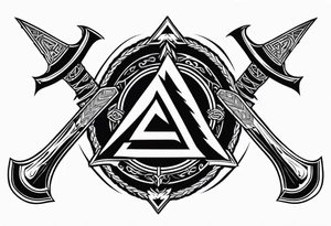 Valhalla fire sword shield axe Valknut ruins lightnings tattoo idea