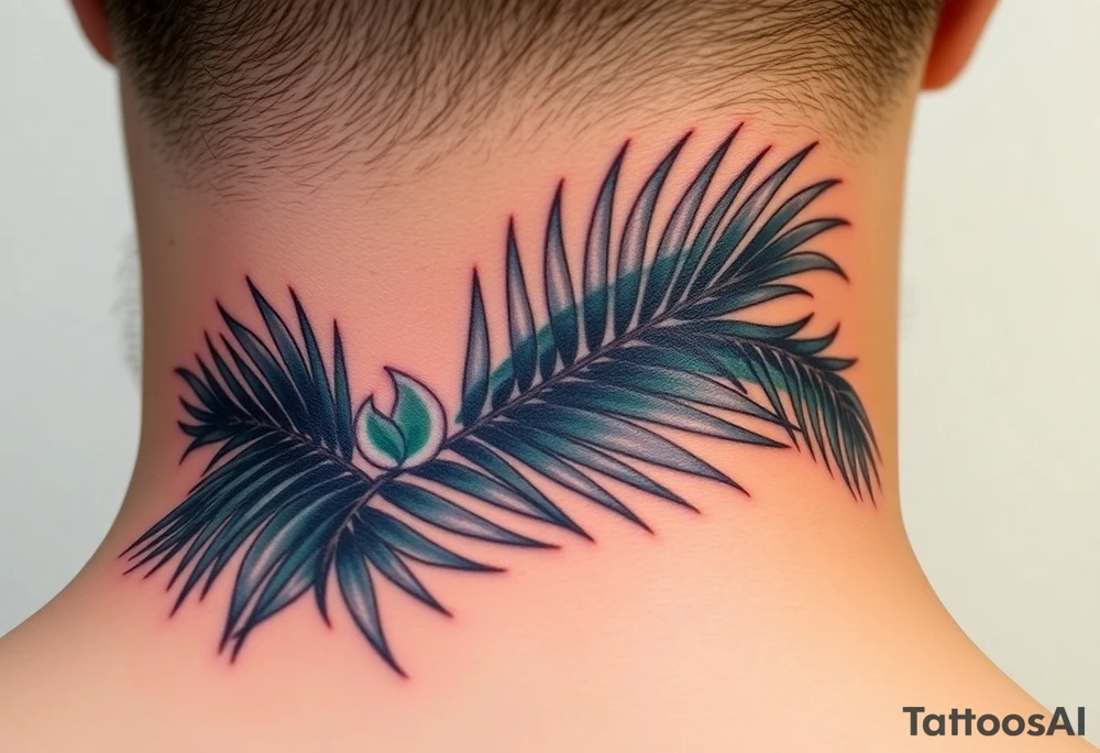 realistic large woven palm leaves tattoo idea