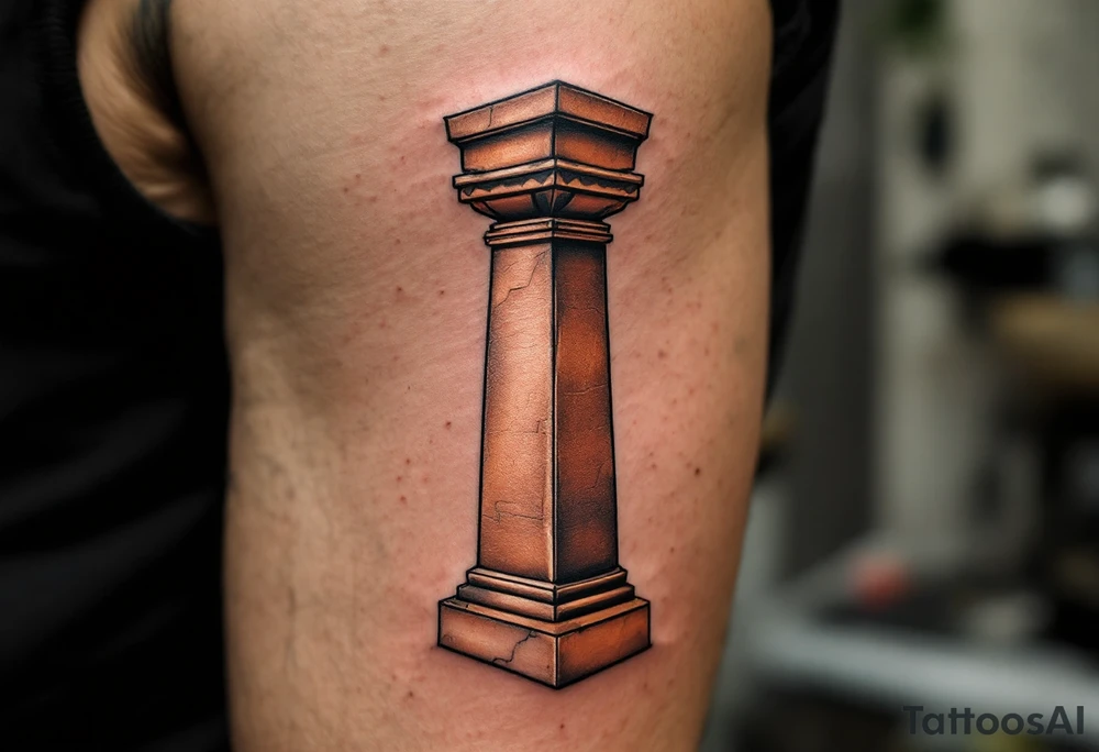 A burnished copper Djed pillar, standing tall as a symbol of strength and stability. tattoo idea