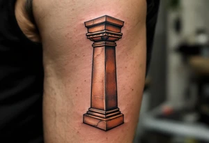 A burnished copper Djed pillar, standing tall as a symbol of strength and stability. tattoo idea