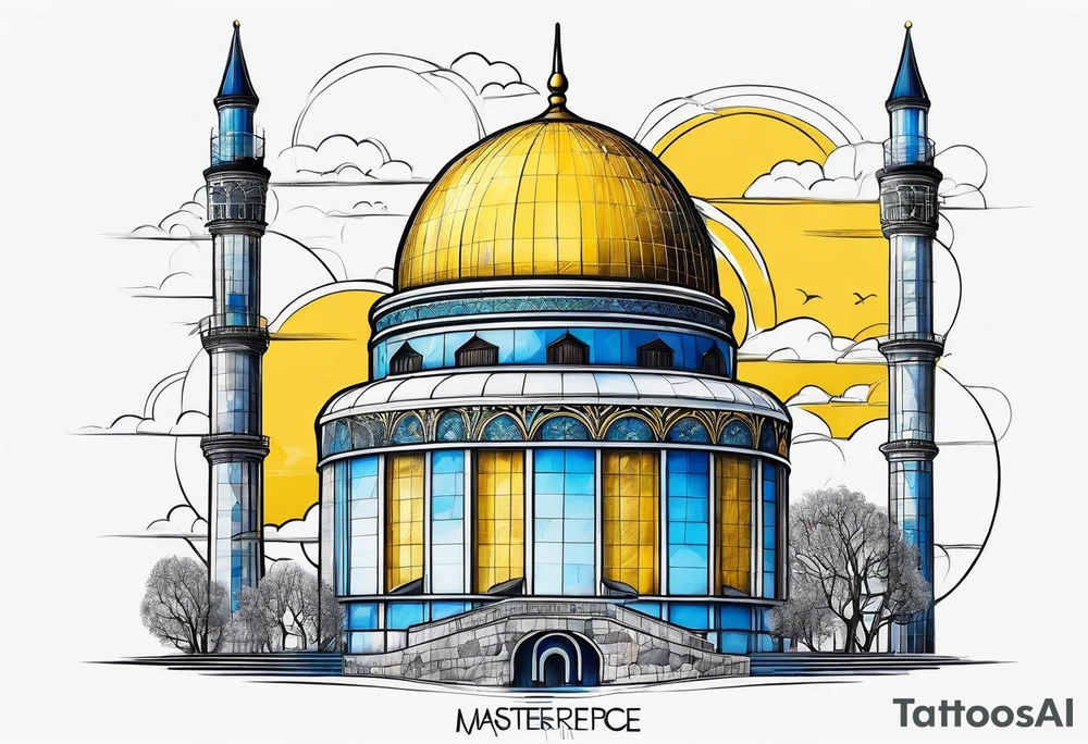 istanbul water tower with yellow blue details tattoo idea