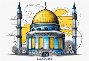 istanbul water tower with yellow blue details tattoo idea