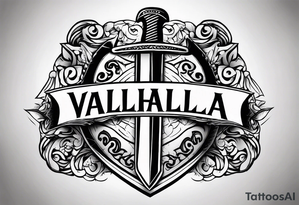 Valhalla shield  sword axe tattoo idea