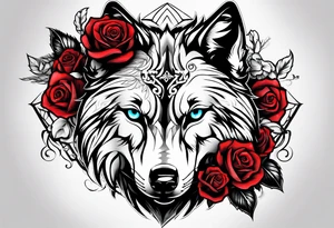 Wolf with skulls and roses tattoo idea
