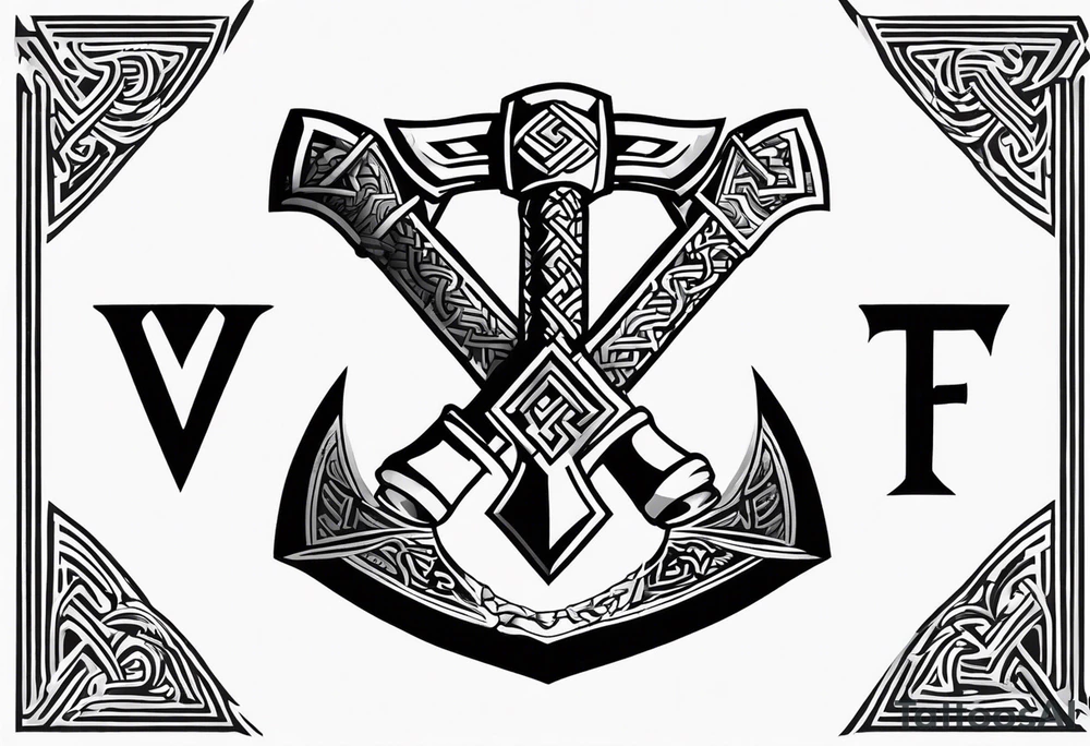 Valhalla  sword shield axe Valknut fog tattoo idea