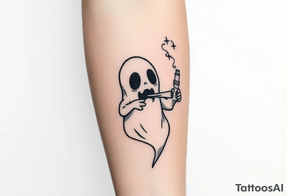 Cute ghost smoking a bong tattoo idea