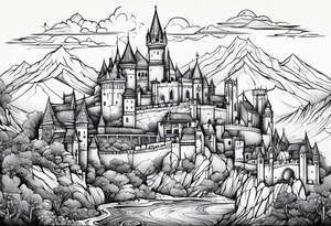 medieval tribal city land vignette tattoo idea