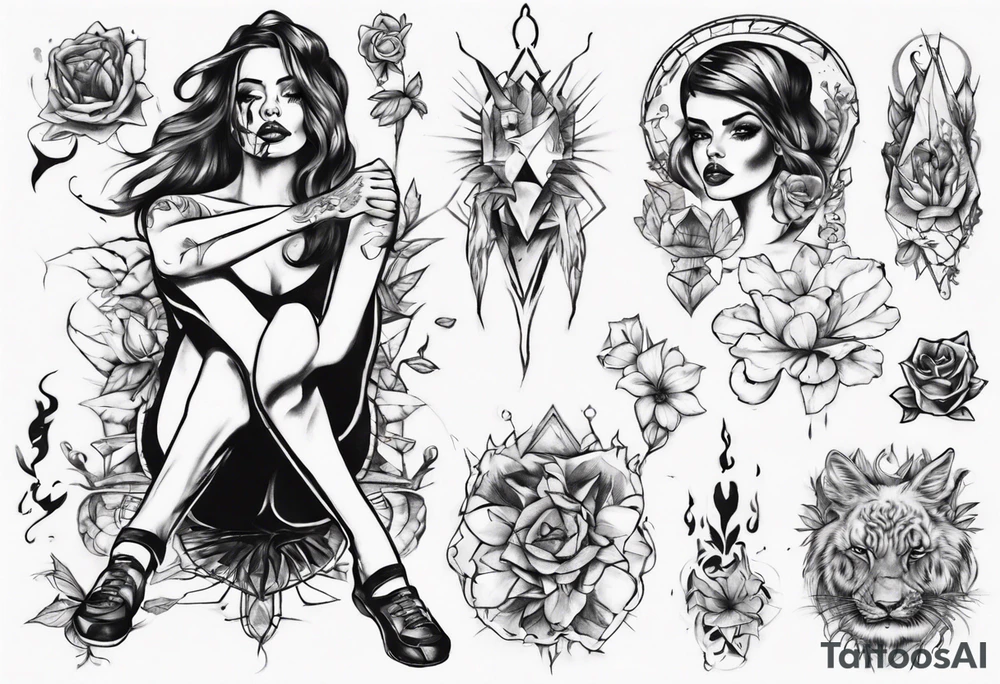 The girl sits with her legs wide open tattoo idea