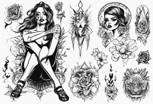 The girl sits with her legs wide open tattoo idea