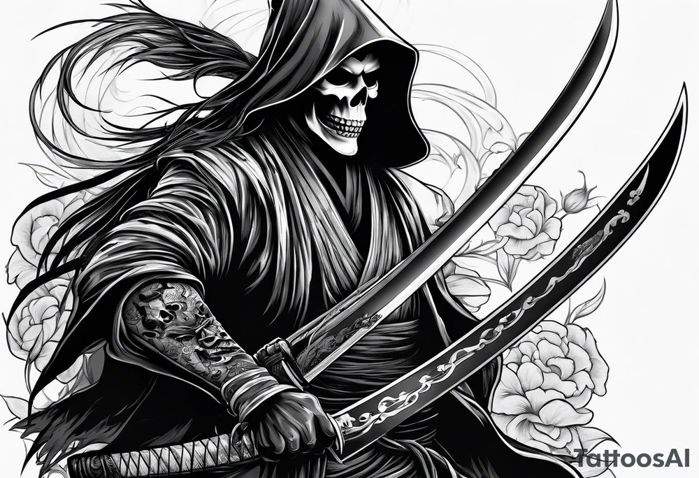 katana with grim reaper tattoo idea