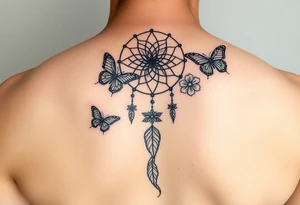 Simple dream catcher with butterflies and flowers tattoo idea