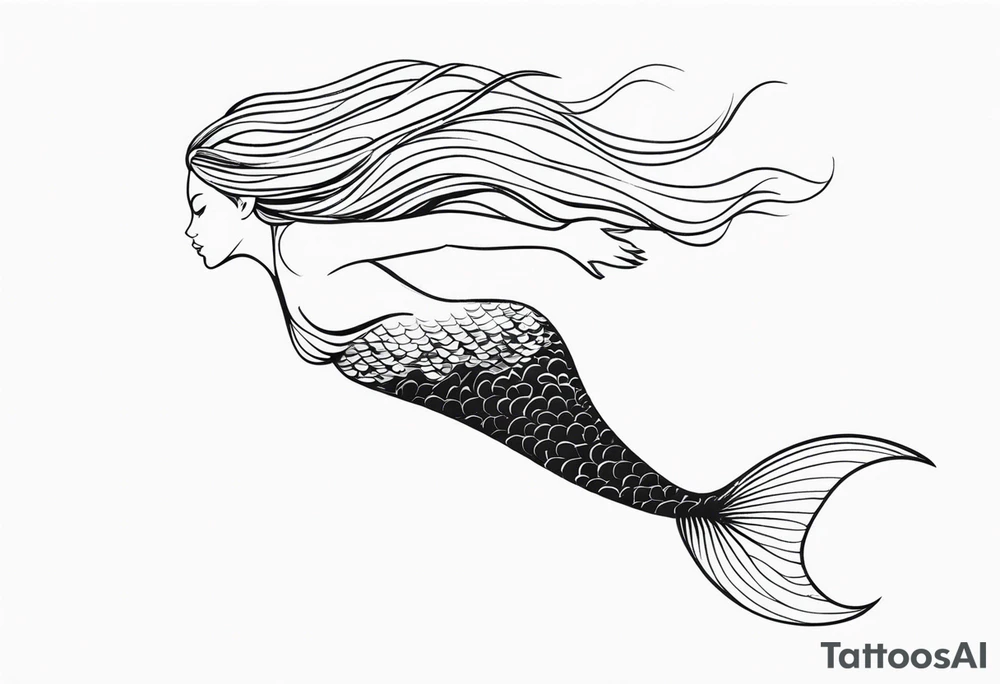 mermaid, long hair, diving like a dolphin face in profile tattoo idea