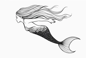 mermaid, long hair, diving like a dolphin face in profile tattoo idea