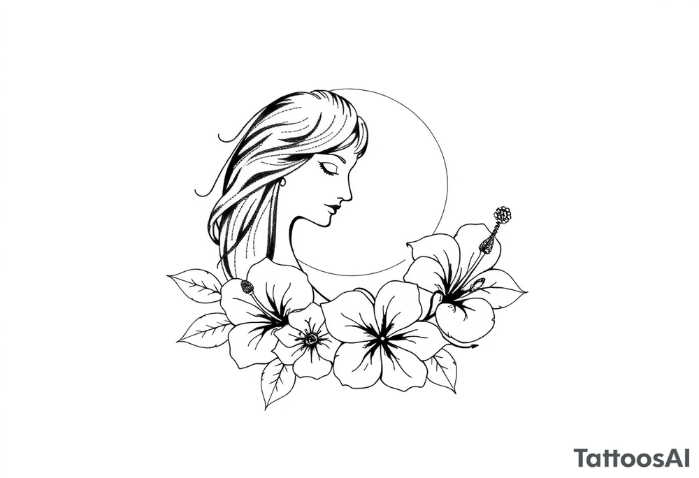 gemini with moon and hibiscus flowers tattoo idea