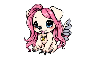 goth hot puppy girl with big boobs and pink hair full human body tattoo idea