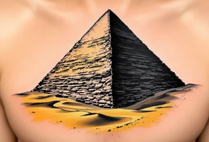 A jet-black pyramid casting a shadow over a golden sand dune. tattoo idea