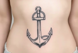 weathered anchor wrapped in nautical rope with sea waves tattoo idea