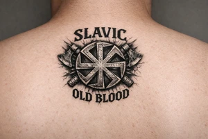 Slavic kolovrat with old blood written and Slavic written tattoo idea