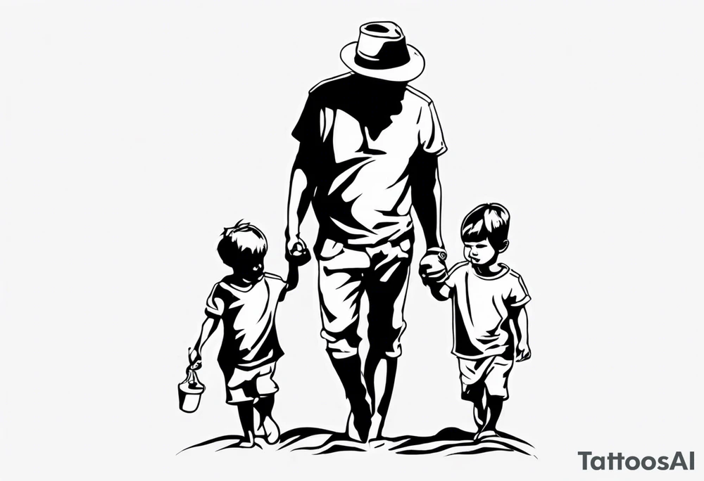 Silhouette of a father with two children tattoo idea