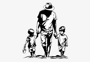 Silhouette of a father with two children tattoo idea