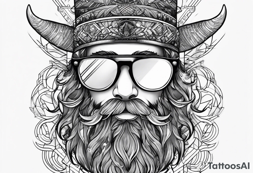capricorn with beard and sunglasses tattoo idea