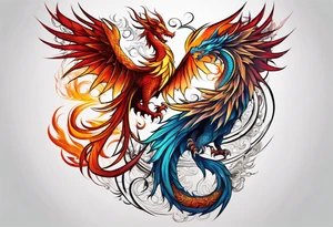 majestic  dragon and phoenix  in harmony and balance tattoo tattoo idea