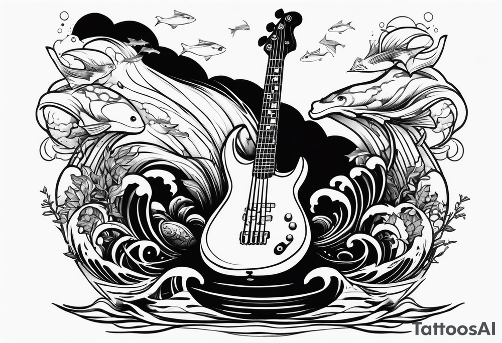 Bass guitar rising from the sea tattoo idea