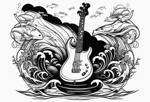 Bass guitar rising from the sea tattoo idea
