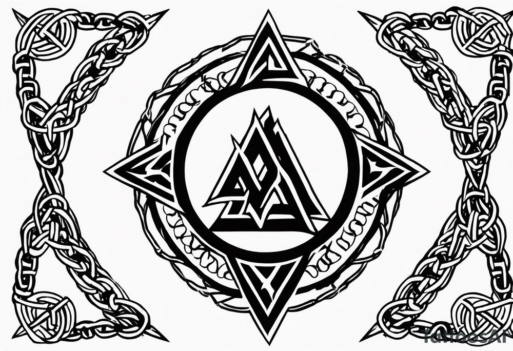 Valhalla sword shield axe barbed wire chains valknut fire tattoo idea Valhalla sword shield axe barbed wire chains valknut fire tattoo idea
