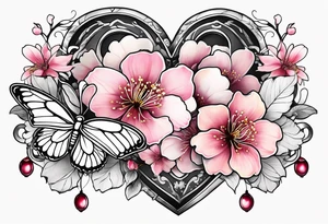 Cherry Blossom Tattoo with a key that unlocks a heart surrounded by white butterflies and in a golden aura tattoo idea