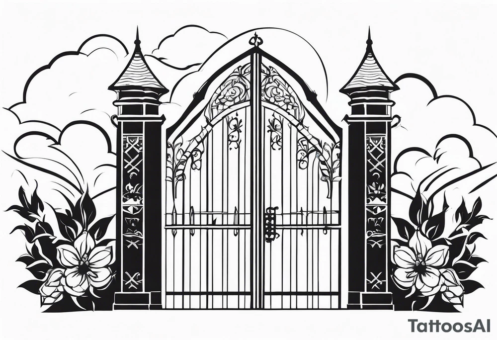 medieval tribal city gate floral  land  vignette tattoo idea
