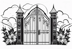 medieval tribal city gate floral  land  vignette tattoo idea