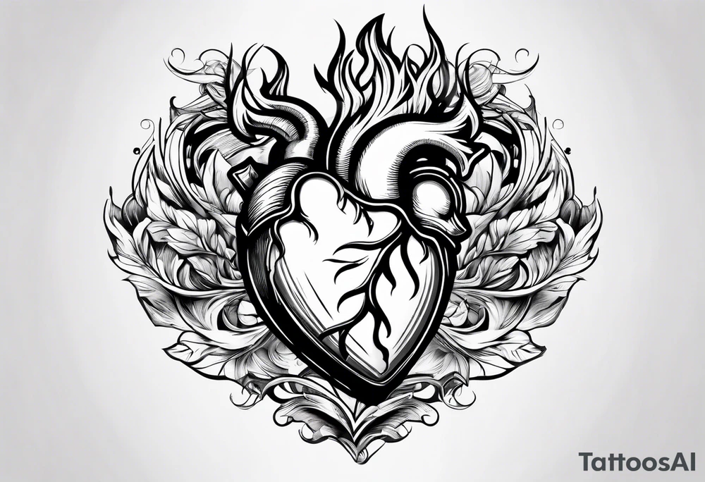 real heart on fire tattoo idea