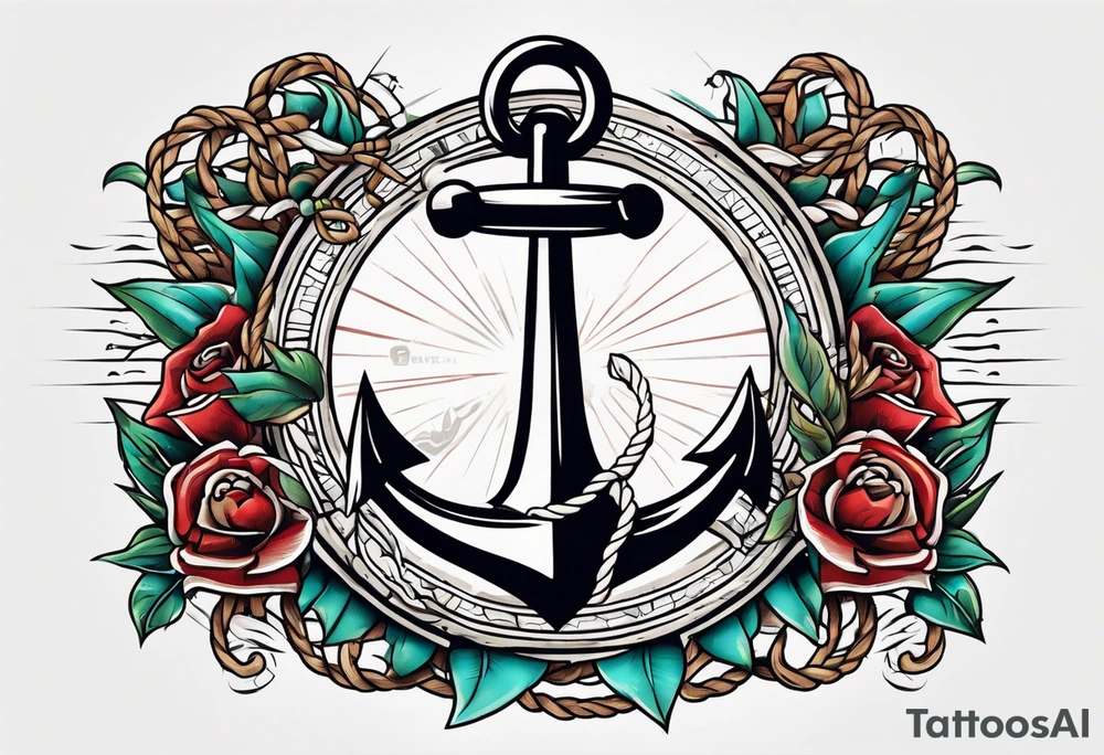 old school anchor with rope wrapped around anchor and banner across anchor tattoo idea