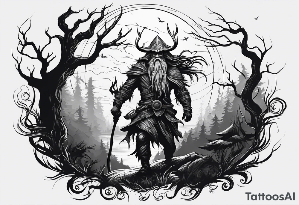 Leshy creepy looming danger skinny tall tattoo idea