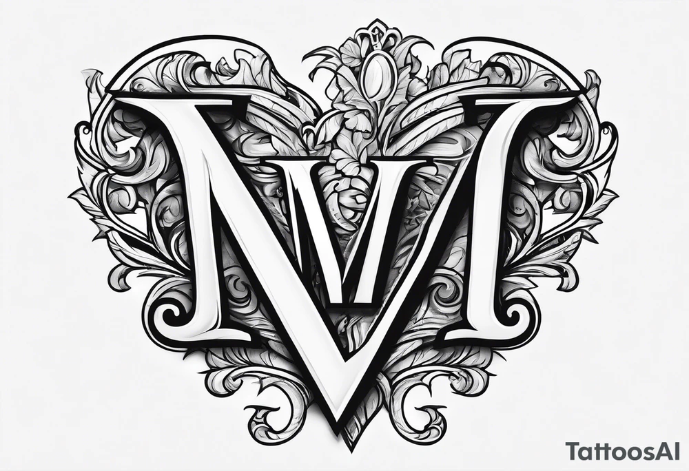 Letter M and letter S with heart tattoo idea