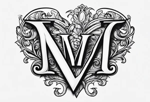 Letter M and letter S with heart tattoo idea