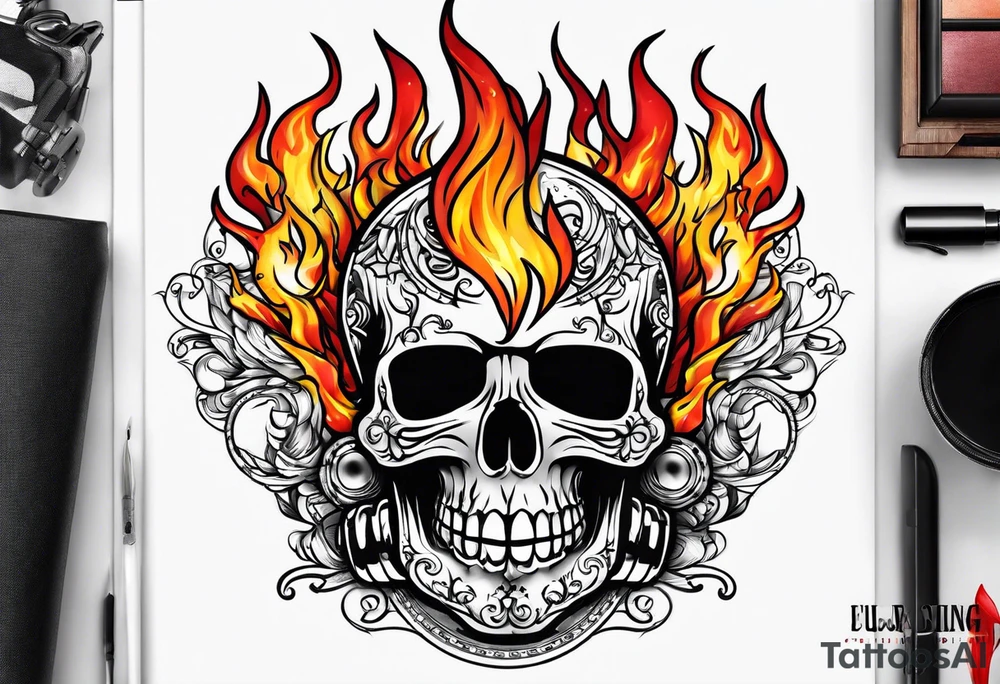 Music on fire tattoo idea