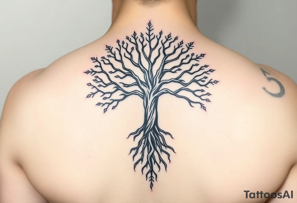 hiv positive mystical tree of life with cosmic roots and celestial branches tattoo idea