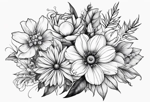 Flower bouquet with 5 flowers tattoo idea