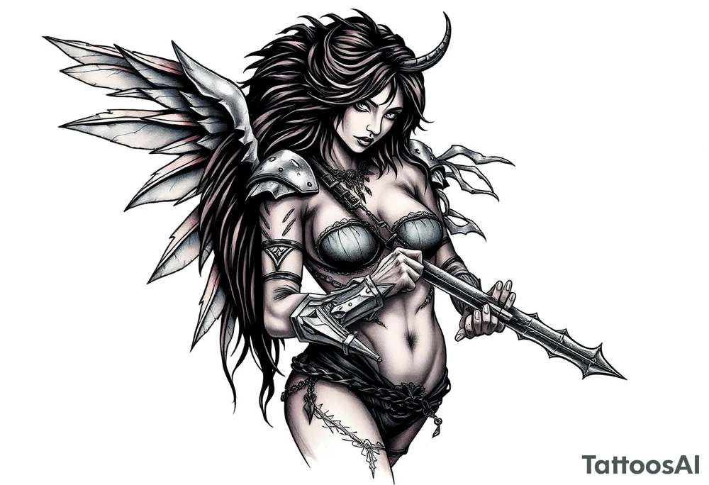 Goth angel sexy full body warrior tattoo idea